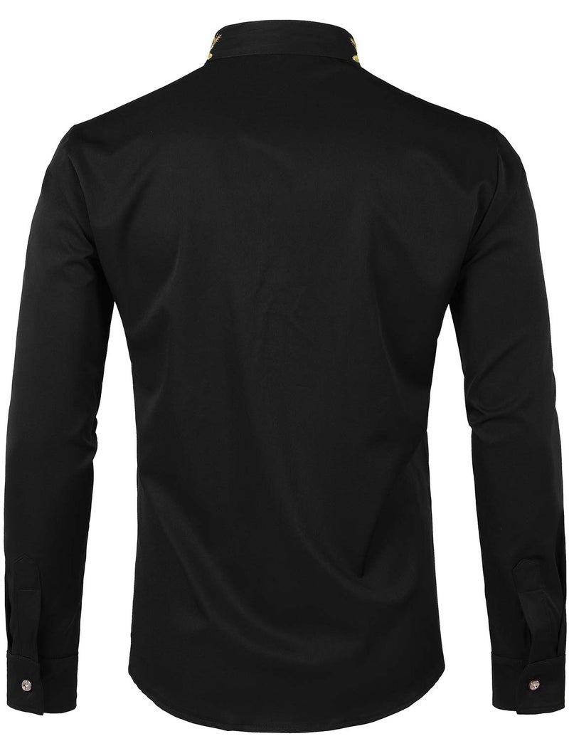 ZEROYAA Mens Hipster Gold Embroidery Mandarin Collar Slim Fit Long Sleeve Casual Dress Shirts Z52 Black Large - Image 2